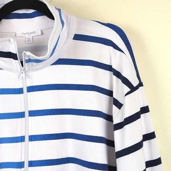 T By Talbots 3/4 Sleeve 1/2 Zip Pullover Plus Size Top In Tropic Stripe Size 3X - Picture 4 of 10
